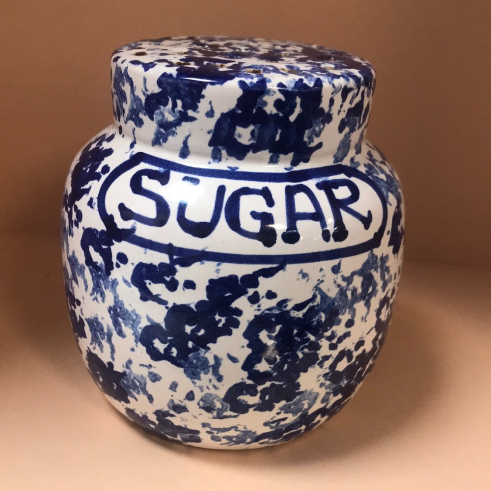VTG Blue &‎ White Glazed Pottery Sugar Shaker Made in Italy